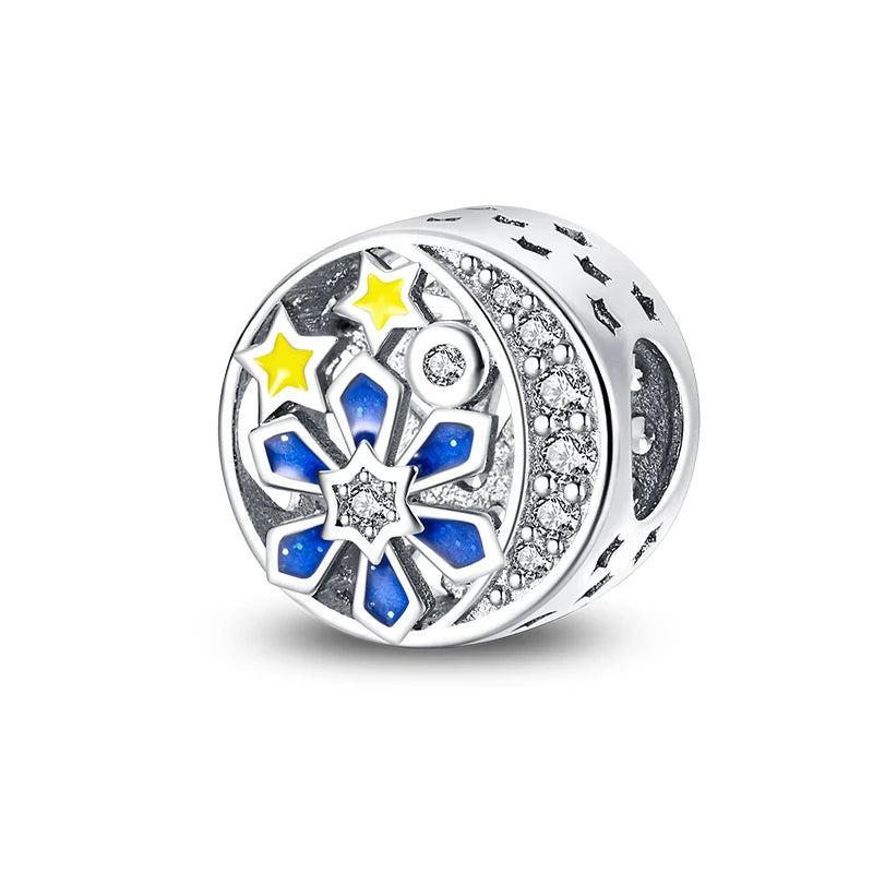 Genuine 925 Silver Evil Eye Blue Zircon Round Lucky Charms Beads Fit Pandach 925 Original Bracelets Fine DIY Birthday Jewelry