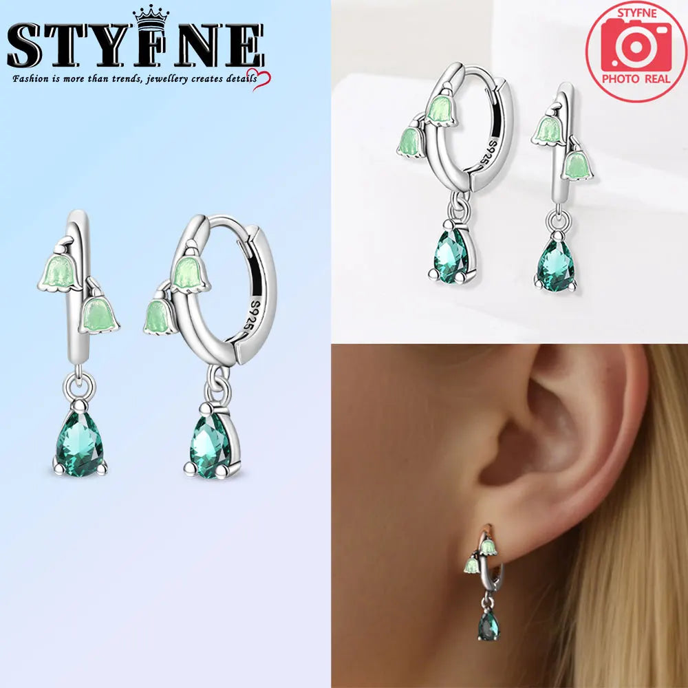 925 Sterling Silver Plants and Insects  Drops Earrings Little Green Leaves and Fireflies Earrings Suitable for Women's Jewelry