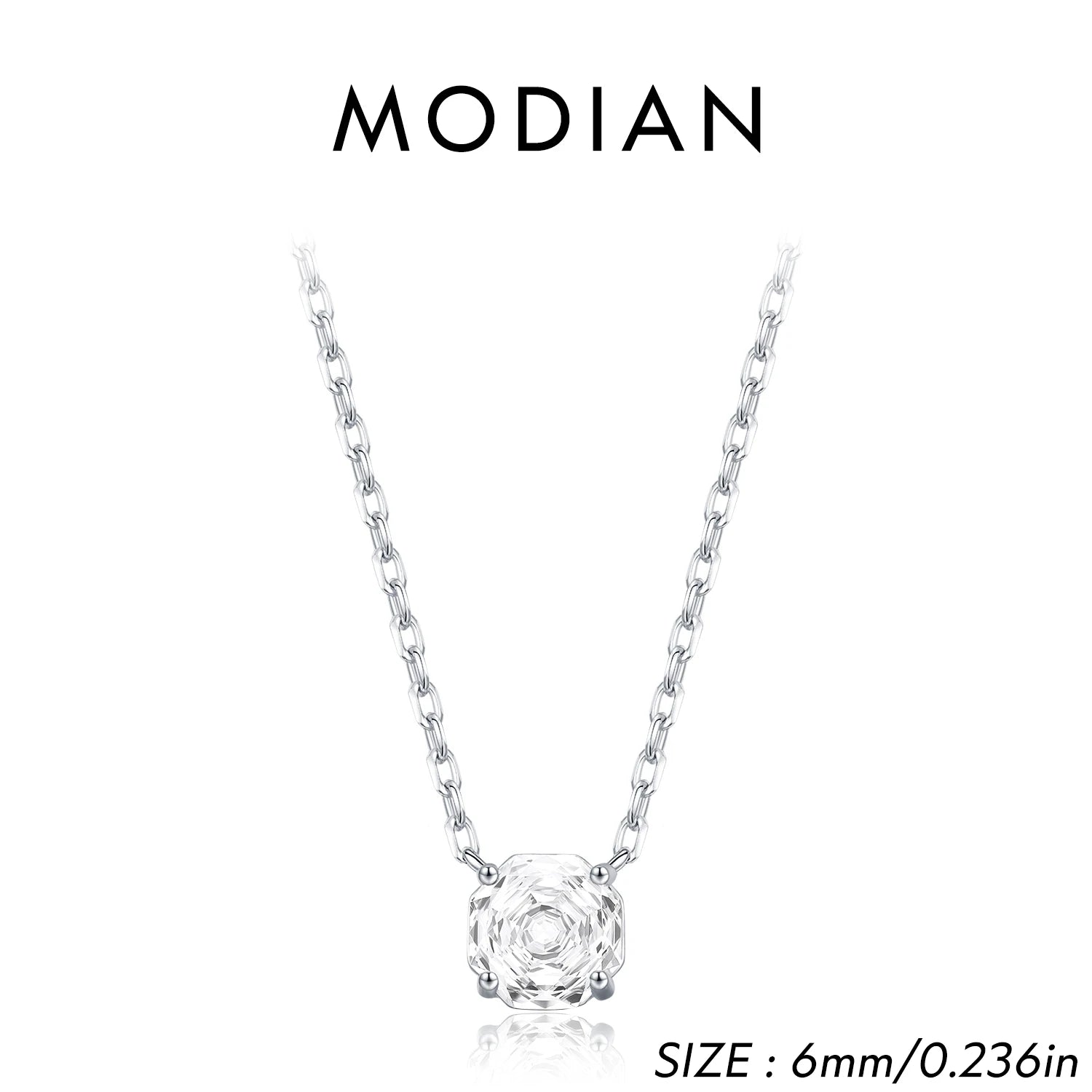 MODIAN 925 Sterling Silver Fashion Octagon Rose Cut Clear Cubic Zirconia Pendant Necklace For Women Fine Jewelry