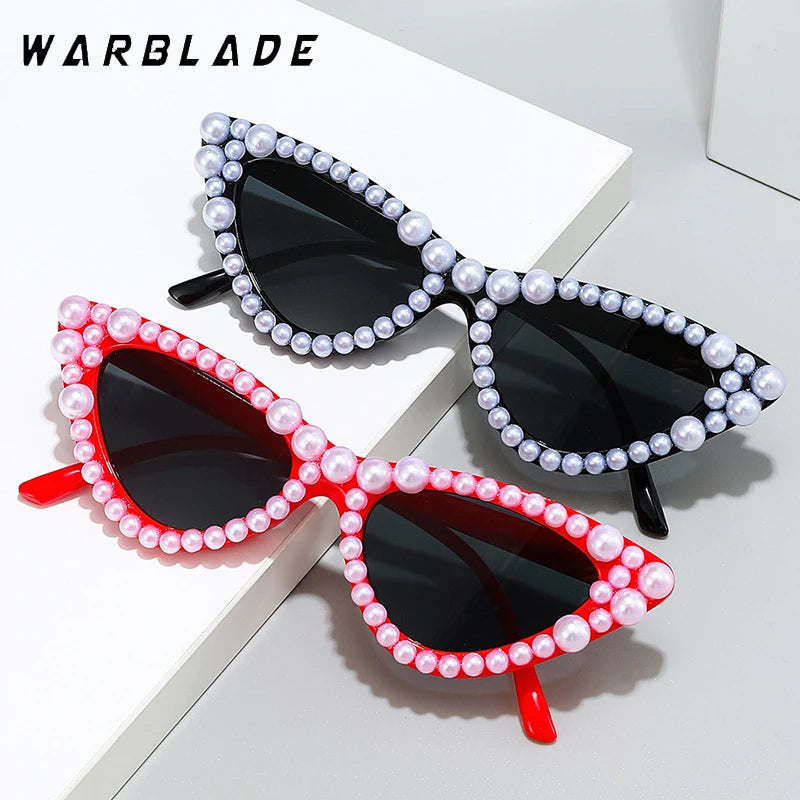 Luxusmarke Design Feinschimmernde Perlen-Sonnenbrille Damen Cat Eye Brille Lässig Bling Sonnenbrille Lentes De Sol Mujer UV400