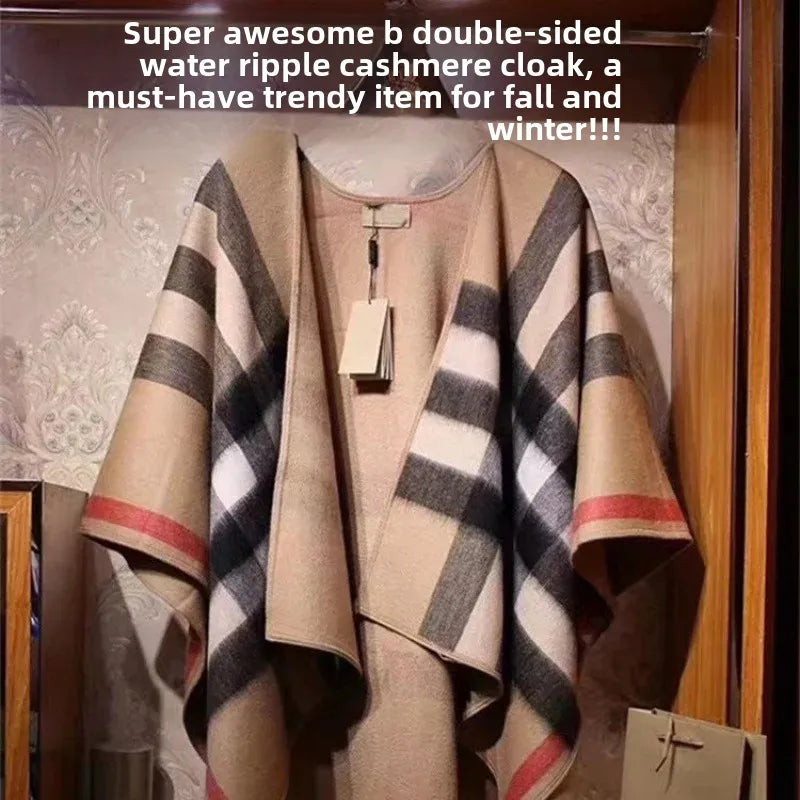 Classic British Style Double-Sided Wool Plaid Scarf Women's Warm Versatile Large Shawl Autumn Winter Tweed Jacket