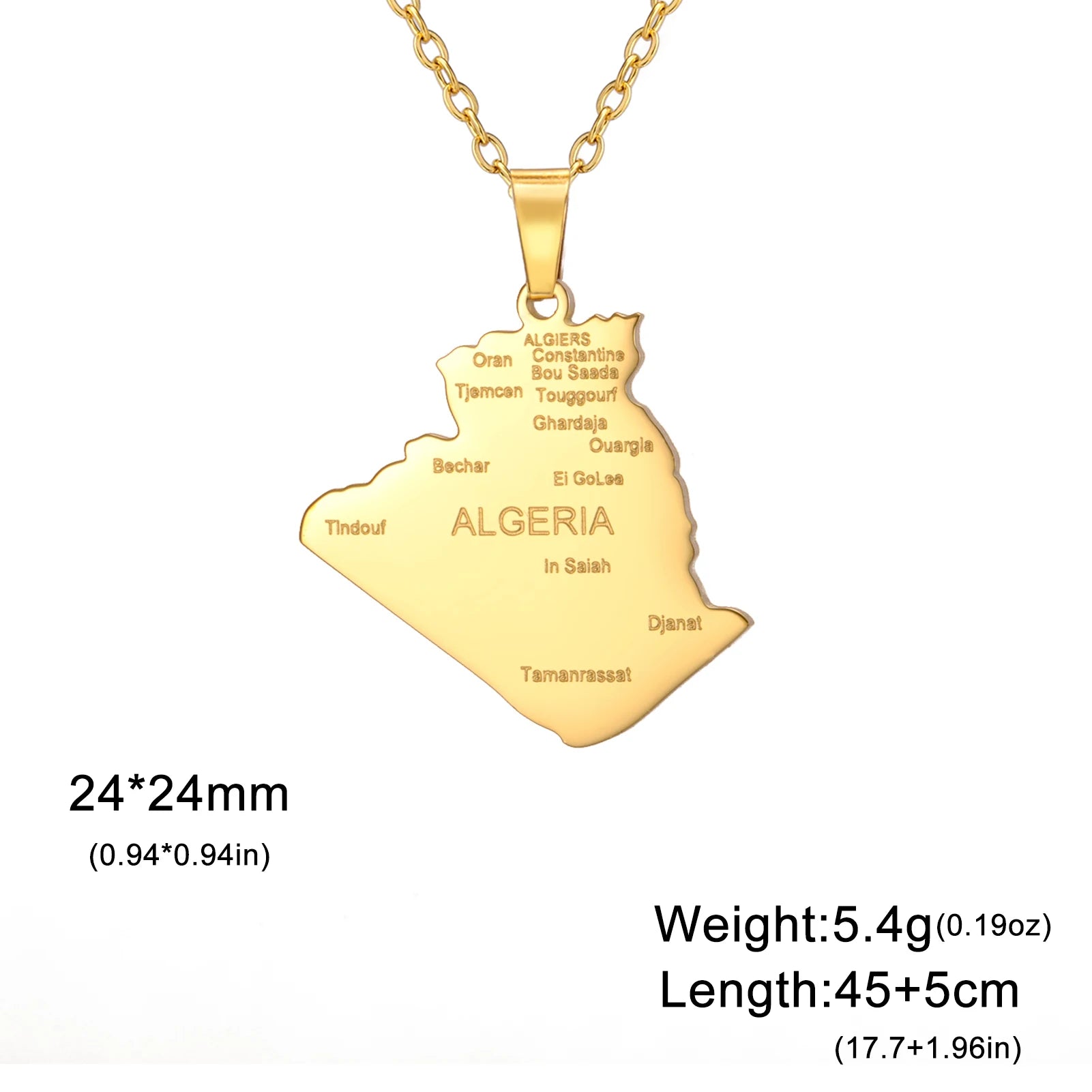 Dreamtimes Algeria Map City Name Necklace Pendant Stainless Steel Map of Algerian Chain Africa Country Jewelry Gift