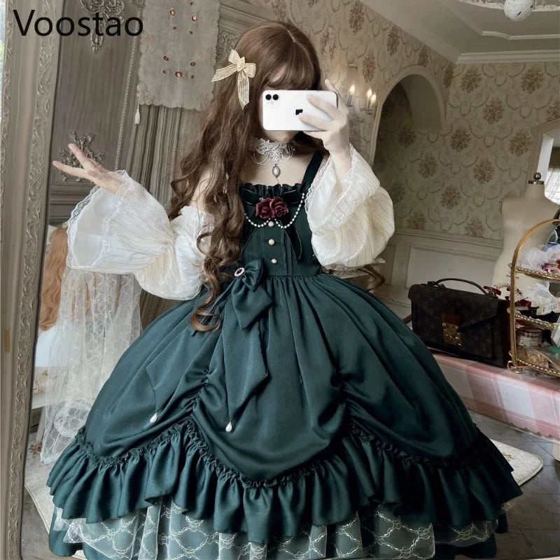 Vintage Victorian Lolita Princess Jsk Dress Women Elegant Sweet Palace Queen Party Dresses Girly Gothic Sleeveless Slip Dress