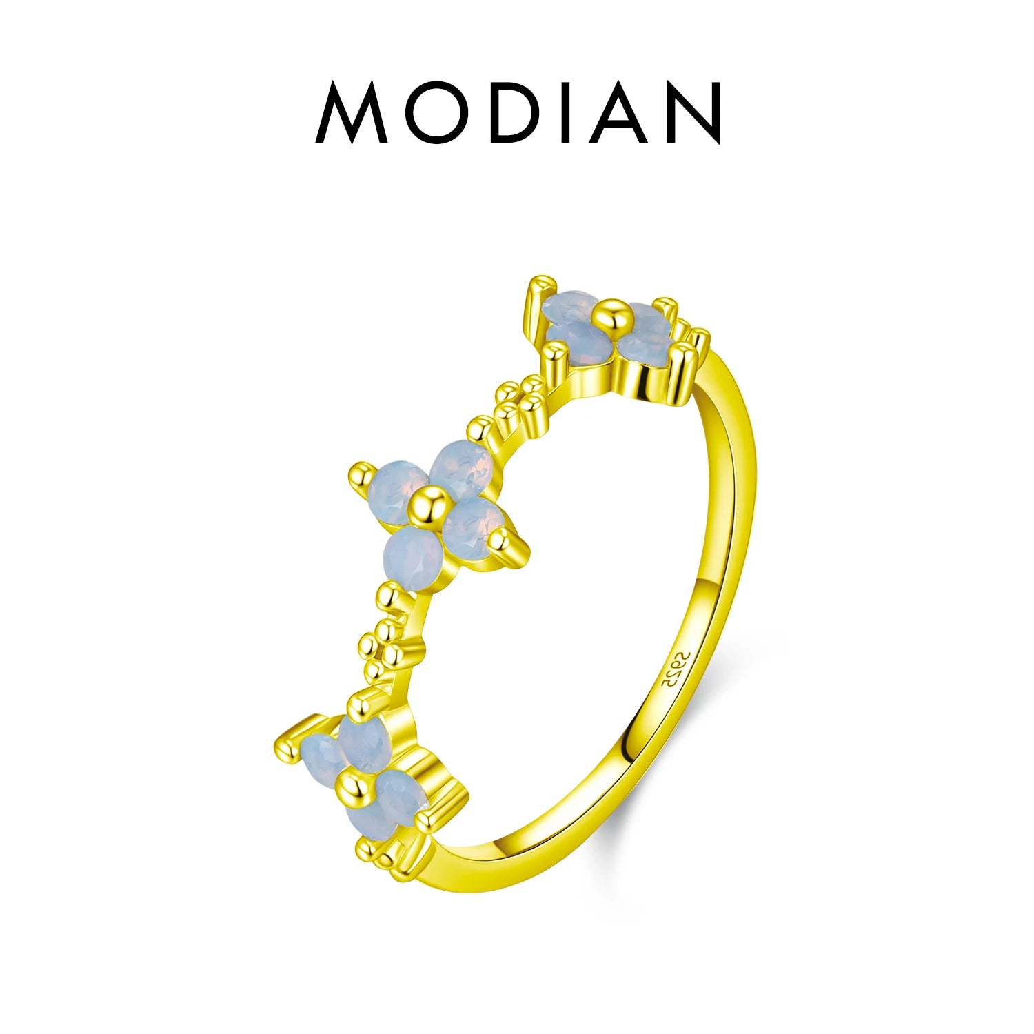 MODIAN 925 Sterling Silver Daily Sweet Opal Rings Trendy Four-Leaf Clover Eternity Band Rings For Women Fine Jewelry