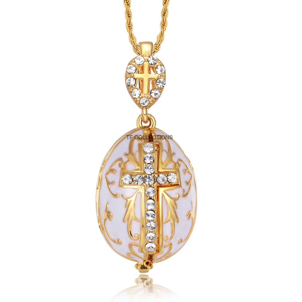 ERÖFFNETE YAFFIL Ei-Anhänger Halskette Kreuz Handgefertigter Vintage-Schmuck Emaille Jesus Luxus Charm Kristall Strass Piercing Geschenke für Frauen