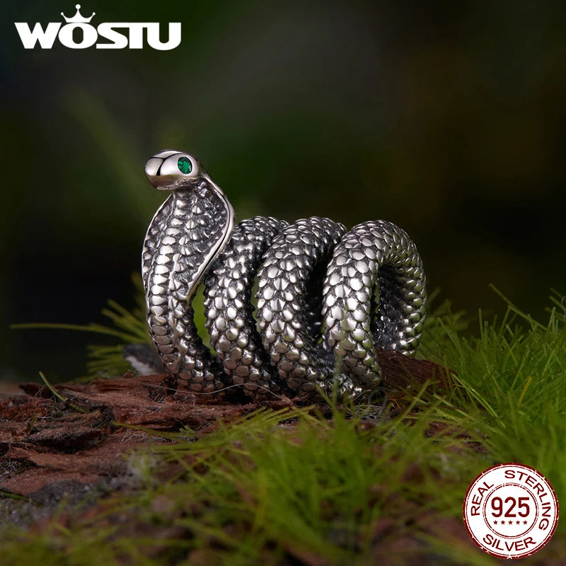 WOSTU 925 Sterling Silver Medusa Head Charm Snake Beads Rainbow Crystal Pendant  for Bracelet Making Unique DIY Gift