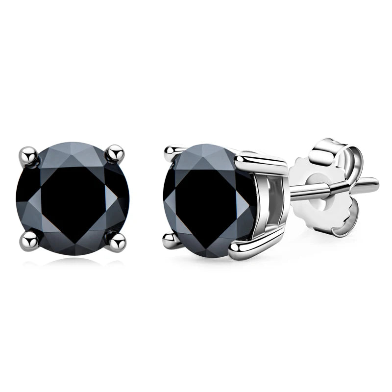 OXTAO Black Moissanite Stud Earrings 6.5mm 1.0ct Men's and Women's GRA Certified Solitaire Stone Piercing Earrings Jewelry Gift