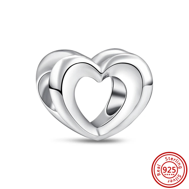 Authentic 100% 925 Sterling Silver Fit Original Pantaro Charms Bracelet Heart Round Style Simple Beads Women DIY Jewelry Making