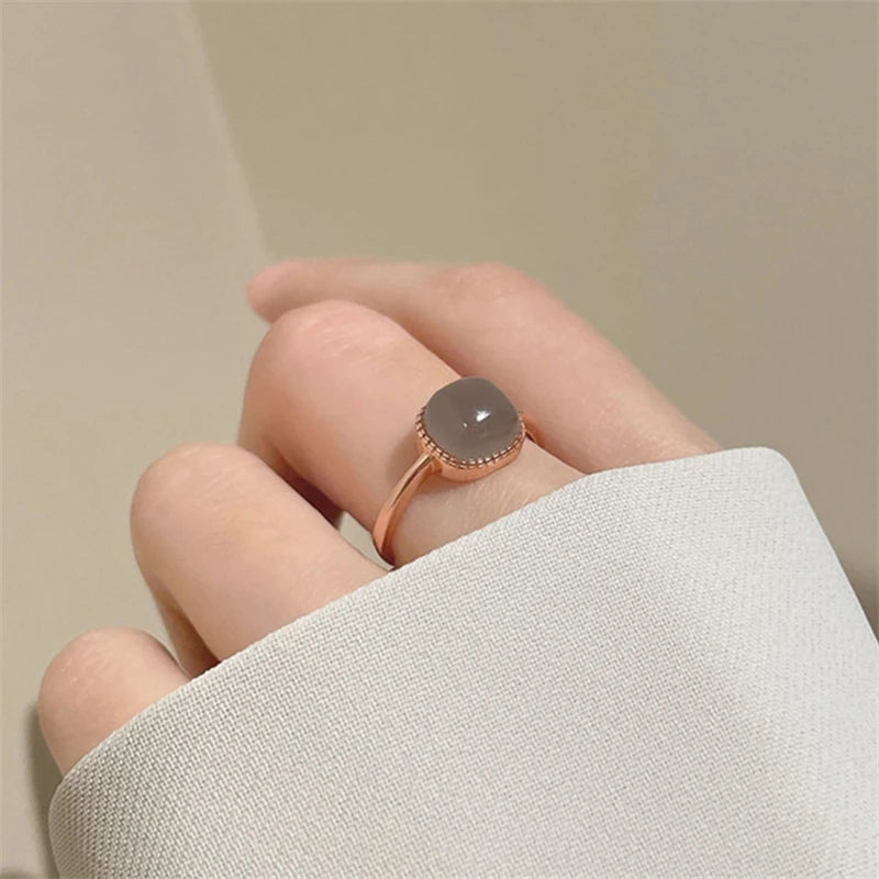 Fashion Vintage Square Imitation Jade Rings For Woman Chinese Style Simple Geometric Adjustable Finger Ring Party Jewelry Gifts