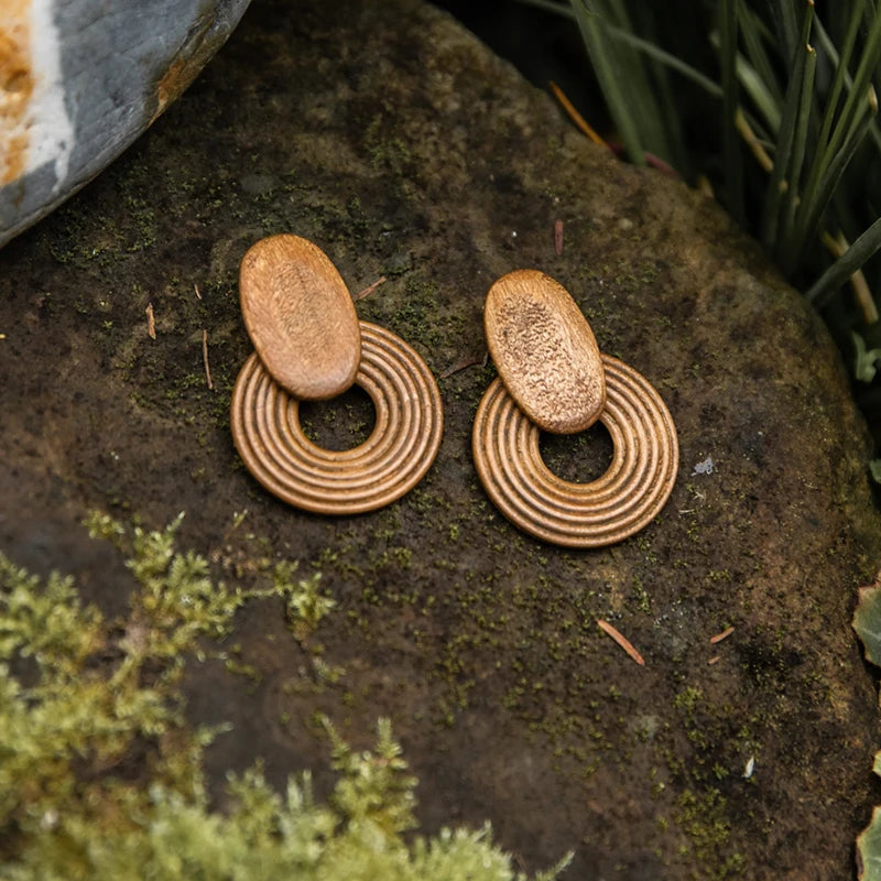 AENSOA Handmade Hollow Round Wooden Drop Earrings for Women Ethnic Brown Color Geometric Pendientes Earrings Unique Jewelry 2022