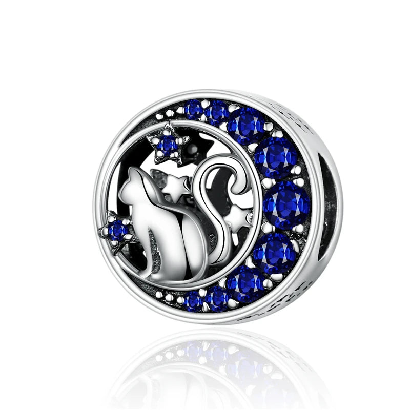 WOSTU 100% 925 Sterling Silver Cute Kitty Black Cat Charms Animal Bead for Women Fit Original DIY Bracelet Necklace Jewelry Gift