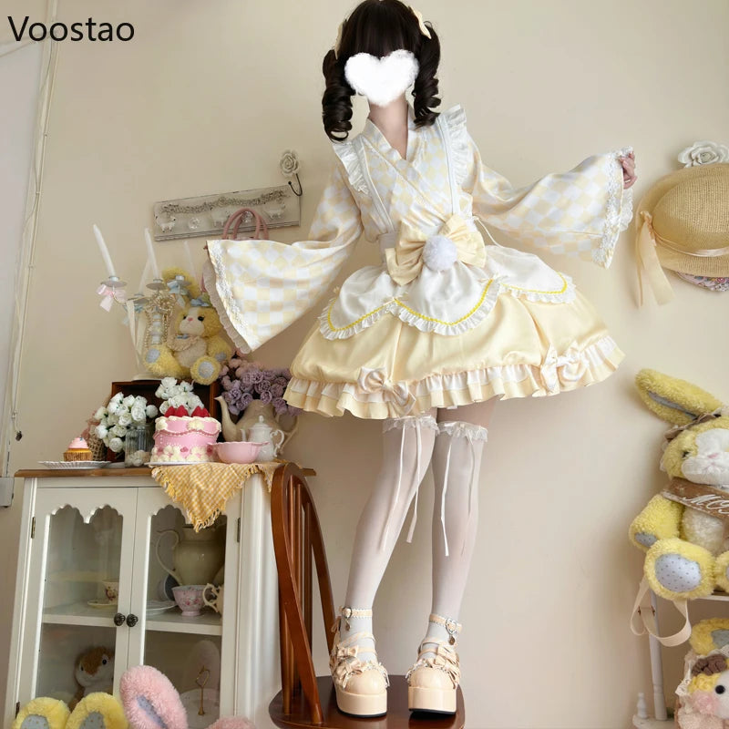 Japanese Sweet Lolita Dress Women Kawaii Kimono Halloween Animation Show Maid Cosplay Costumes Girl Anime Role Play Unifrom Set