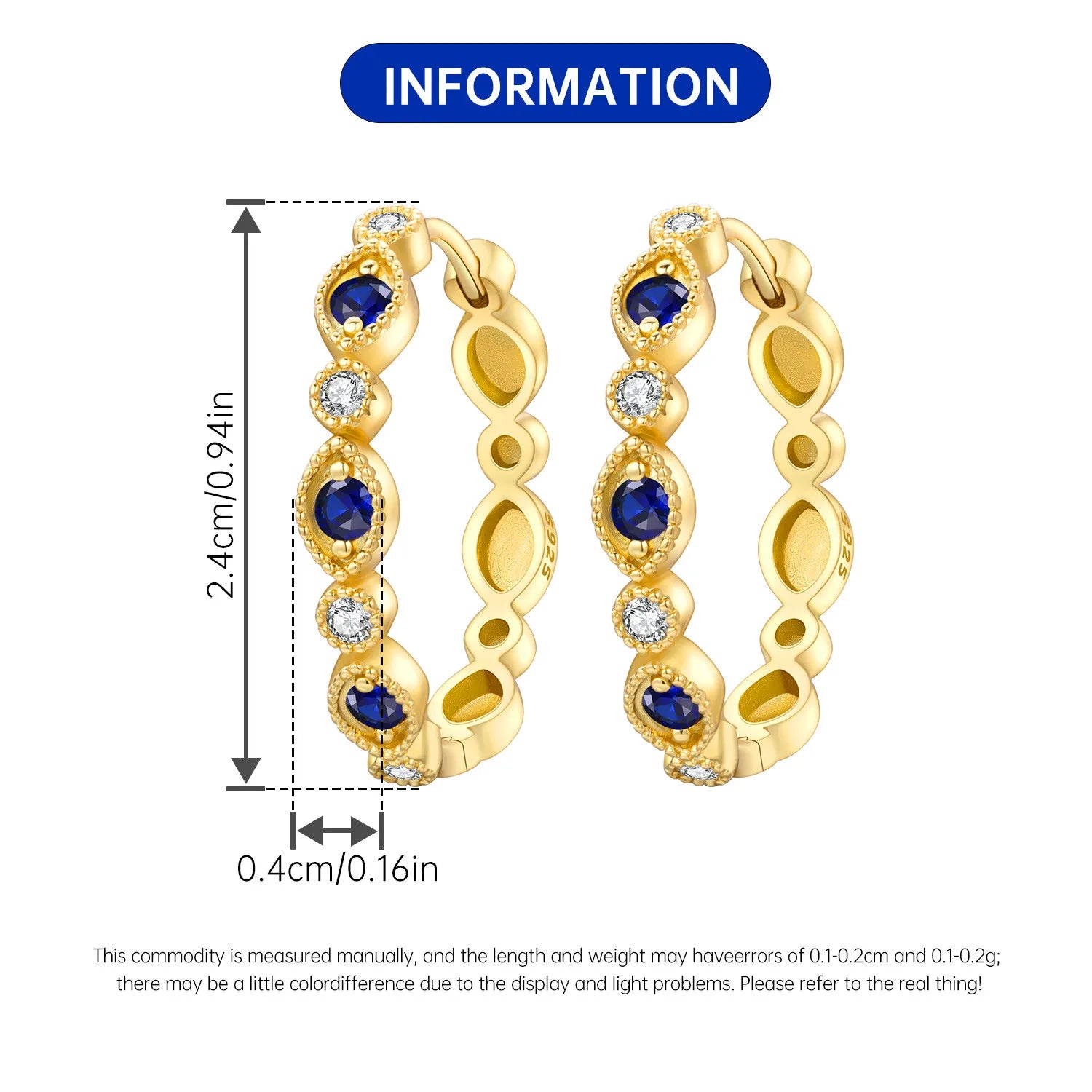 PANPOKI S925 Sterling Silver French Blue Zircon Gold Earrings Hoop Earrings For Women Jewelry Original Party Trendy Gifts