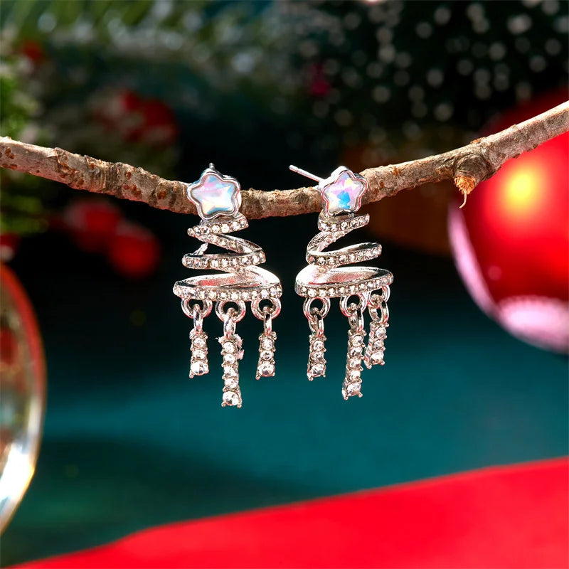 Colorful Crystal Zircon Snowman Dangle Earrings For Women Cute Christmas Tree Snowflake Bow Earring Xmas New Year Party Gifts