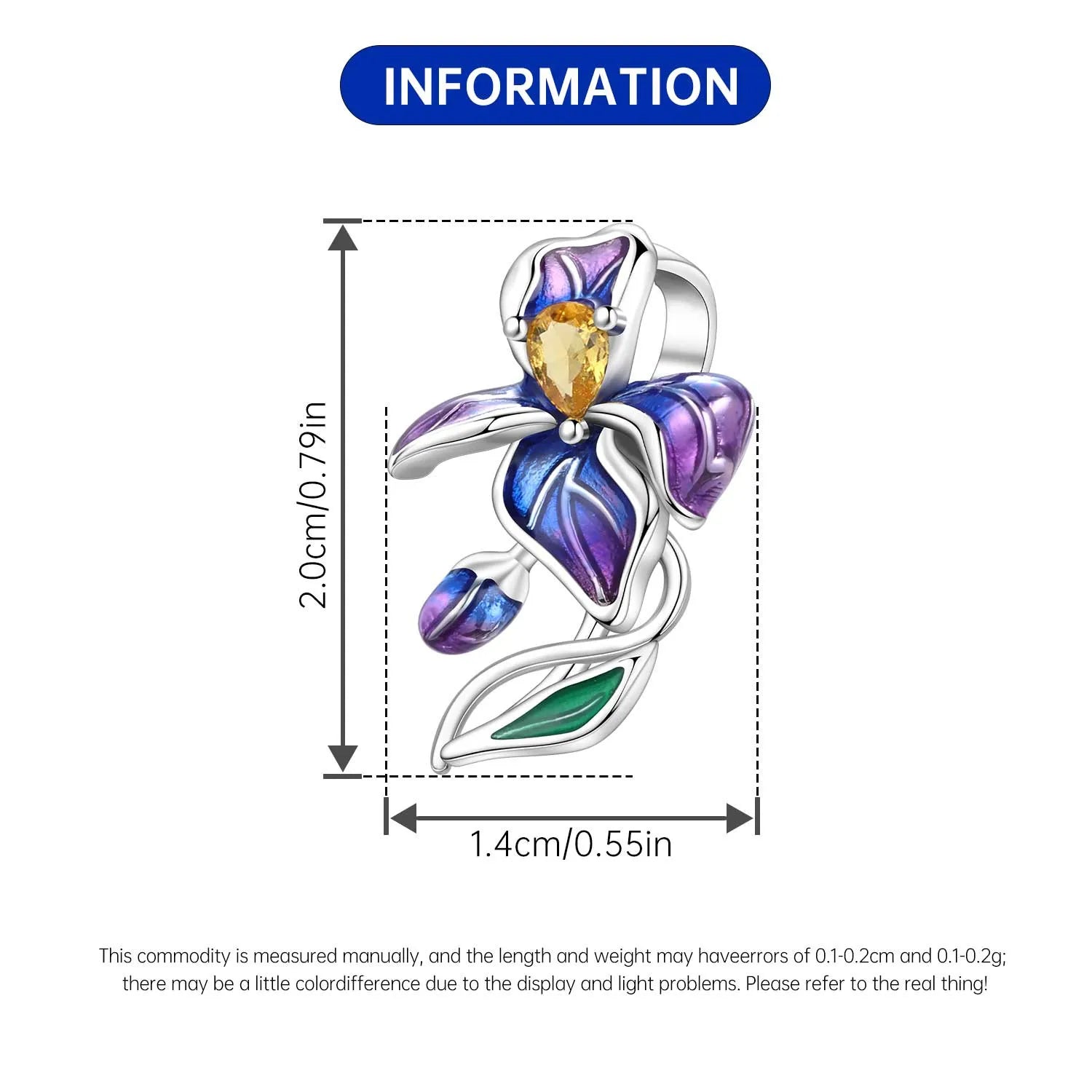 PANPOKI 925 Sterling Silver Blue Purple Iris Flower Beads Original Pendants Bracelet Charm Jewelry Party DIY Trendy Gifts