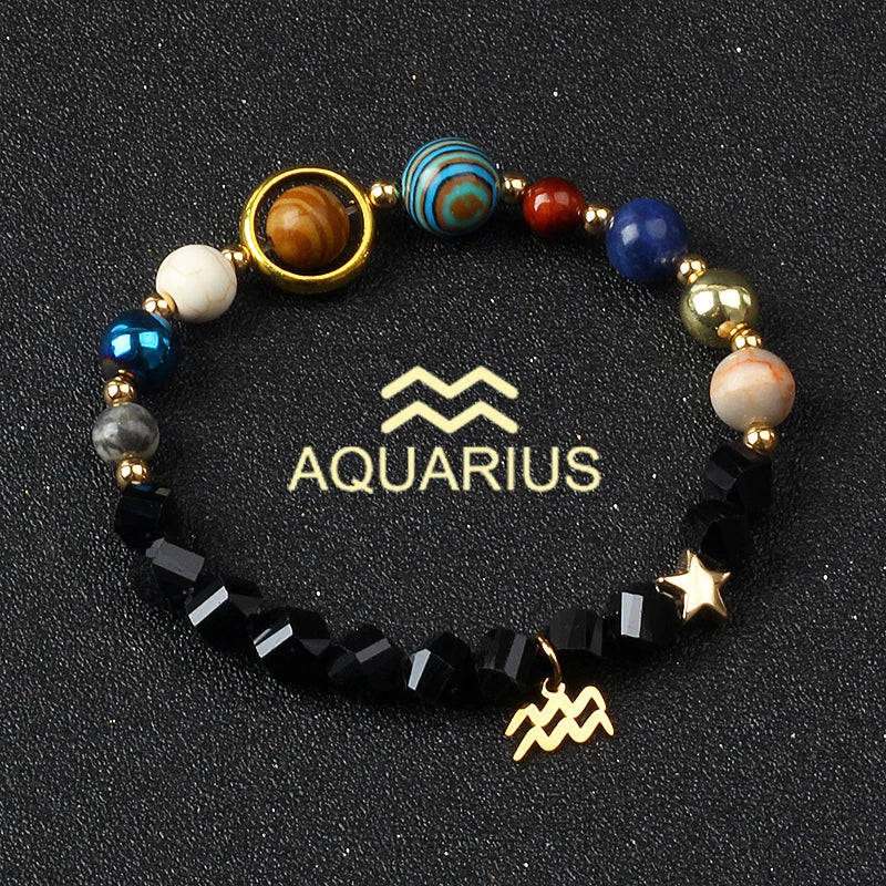 Universe Galaxy Eight Planets 12 Constellation Bracelets for Women Natural Stone Solar System Bracelets Libra Virgo Leo Jewelry - Madeinsea©