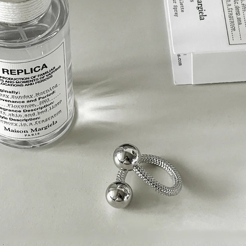 BF CLUB 925 Sterling Rings for Women Fashion Geometric Handmade Irregular Double Balls Ring Party Christmas Gift - Madeinsea©