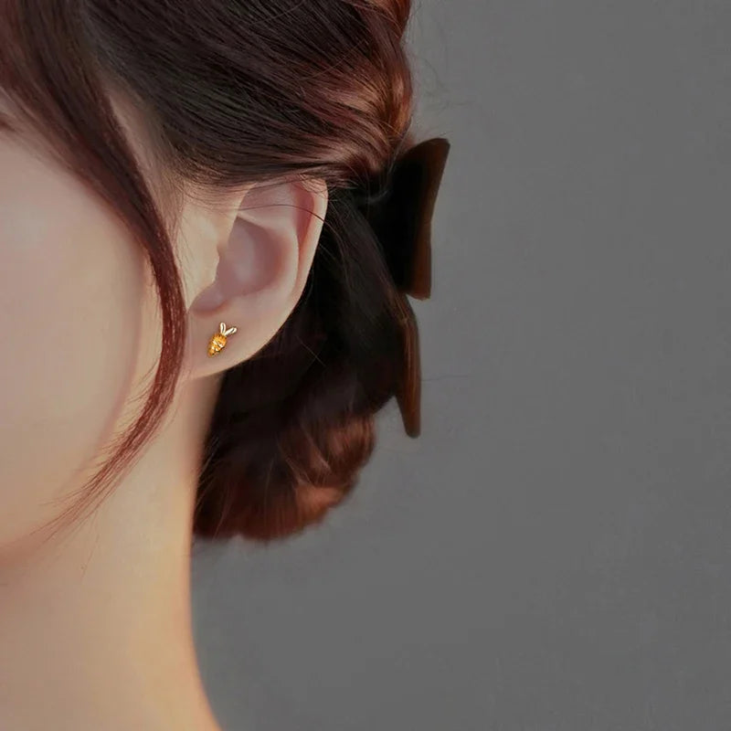 INZATT Real 925 Sterling Silver Zircon Carrot Rabbit Mini Stud Earrings for Women Cute Fine Jewelry 2024 Trendy Accessories