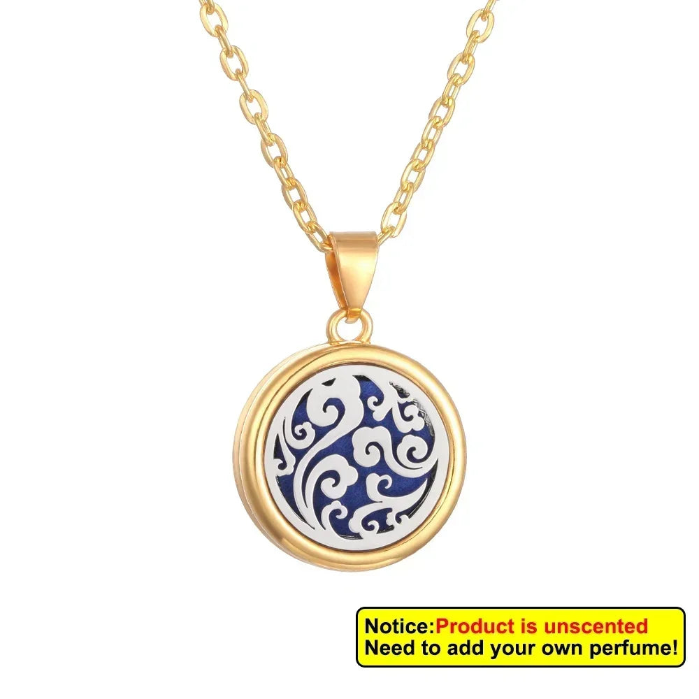 2025 New Tree of Life Aromatherapy Necklace Golden Rose Color Open Locket Scent Aroma Perfume Essential Oil Diffuser Necklace