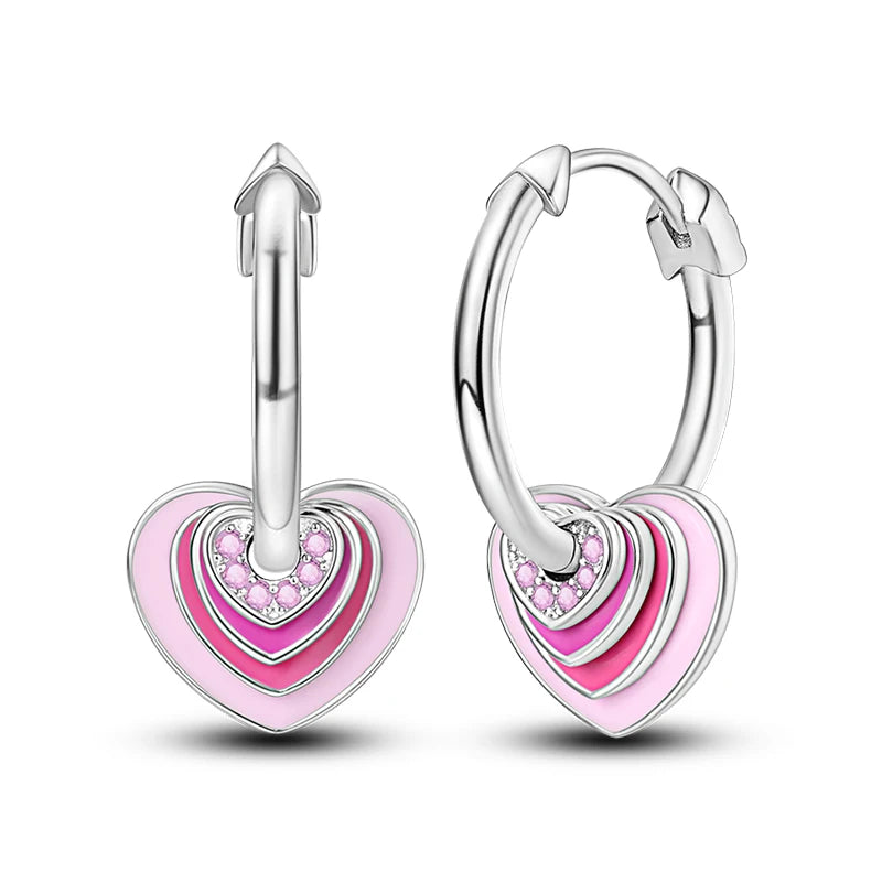 New Earring For Women 925 Silver Sparkling Butterfly Bear Pink Heart Princess Double Hoop Earrings Luxury Party Jewelry