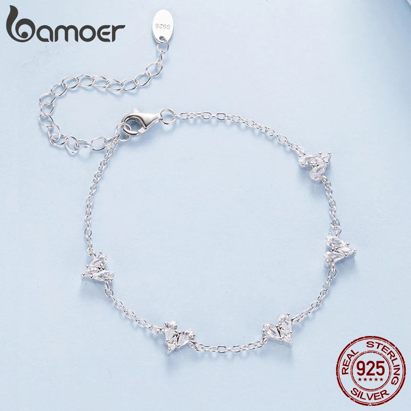 BAMOER Armband aus 925 Sterlingsilber mit kleinem Zirkonia-Herz, verstellbare Kette, leichtes, süßes Geschenk, edler Schmuck für Damen