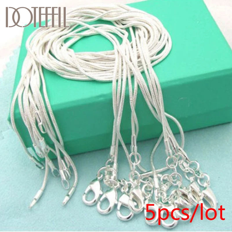 DOTEFFIL 925 Sterling Silver 5/10pcs/Lot 16/18/20/22/24/26/28/30 Inch 1.2mm Snake Chain Necklace For Woman Man Fashion Jewelry - Madeinsea©