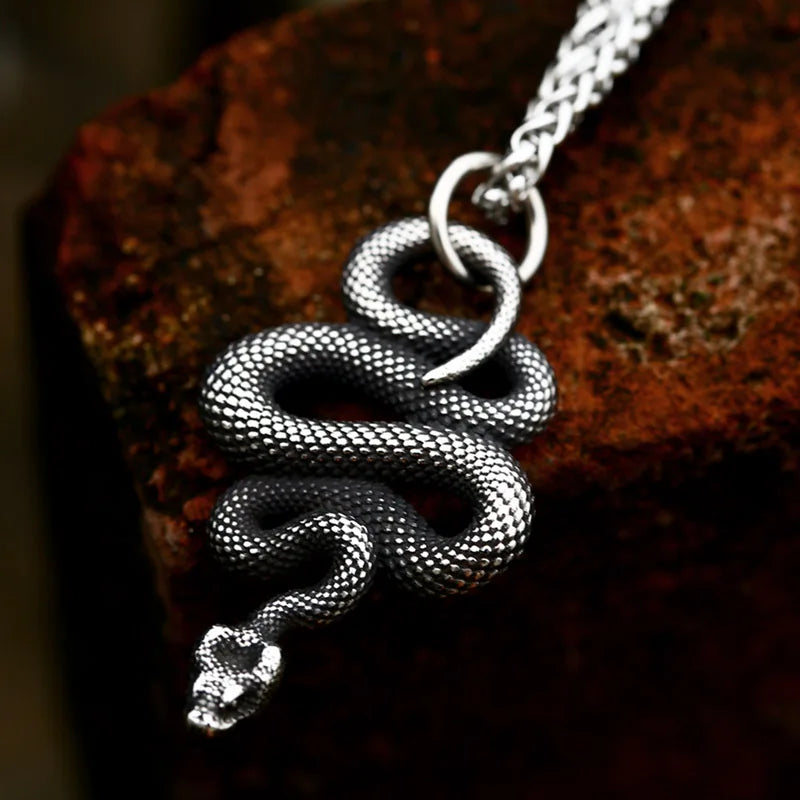 Fashion Vintage Women Men Snake Stainless Steel Pendant Chain Necklace Jewelry BP8-492