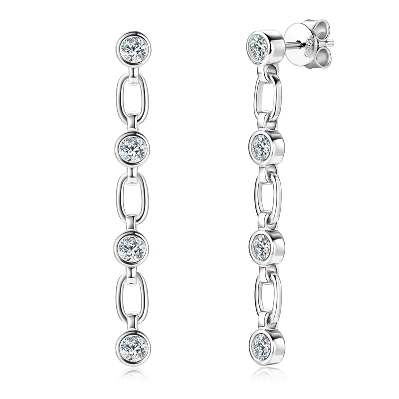 OXTAO Long Tassel Earrings 3mm Moissanite Dangle Earrings Ladies 925 Sterling Silver Piercing Earring Wedding Drop Jewelry Gift
