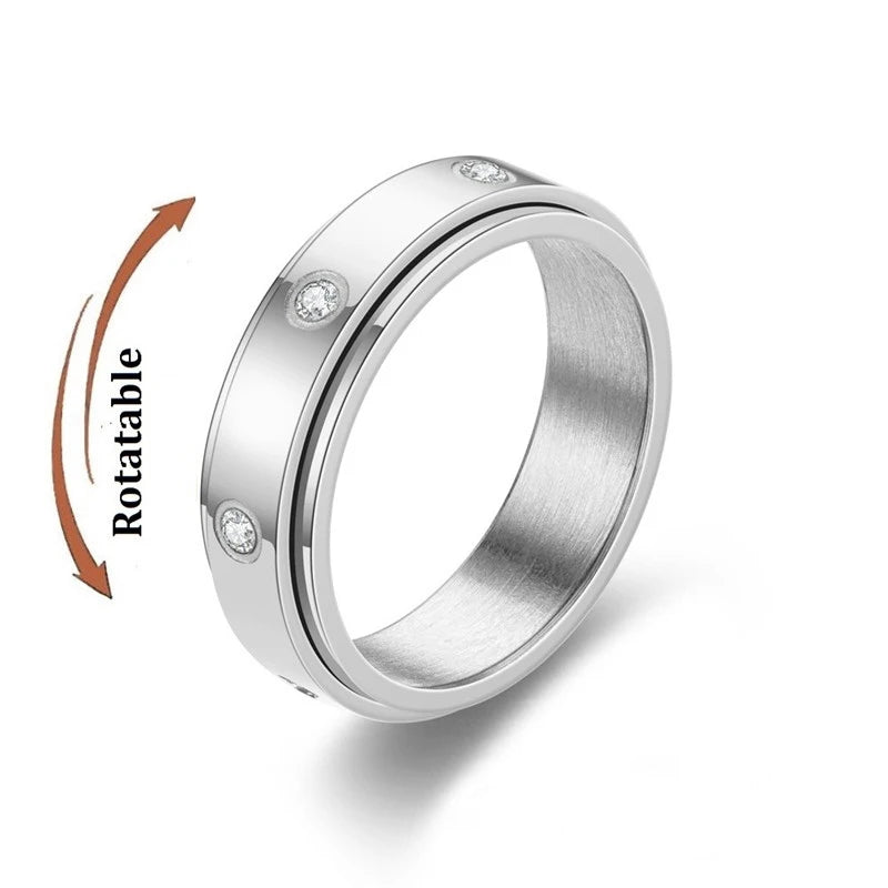 Silver Color Spinning Anxiety Rings for Men Women Star Moon Relaxing Ring 2025 Stainless Steel Anti Stress Rings Knuckle Jewelry