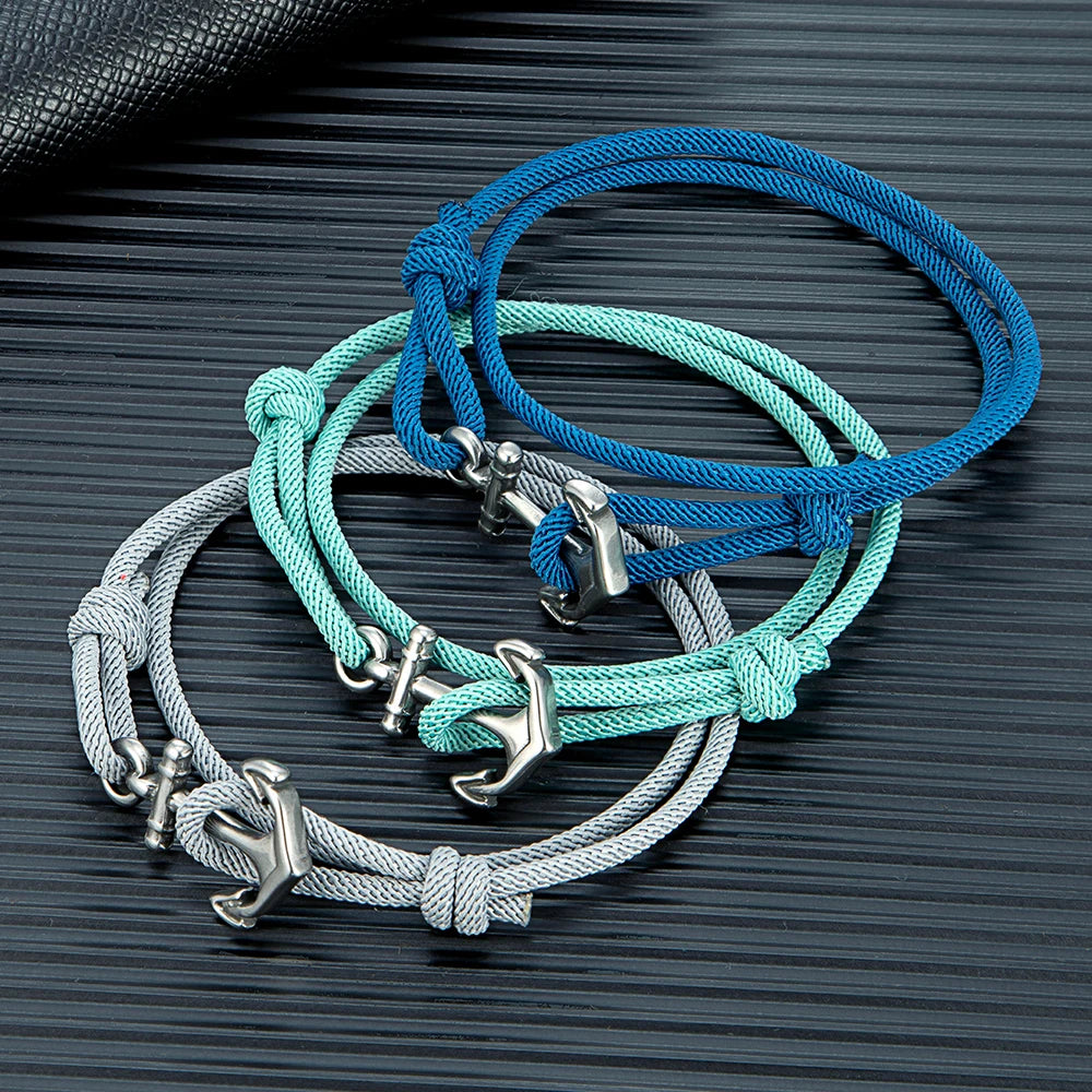 MKENDN Nautical Style Men Anchor Bracelet Handmade Adjustable Surfering Rope Braslet Unfading 3mm Thin String Braclet Homme