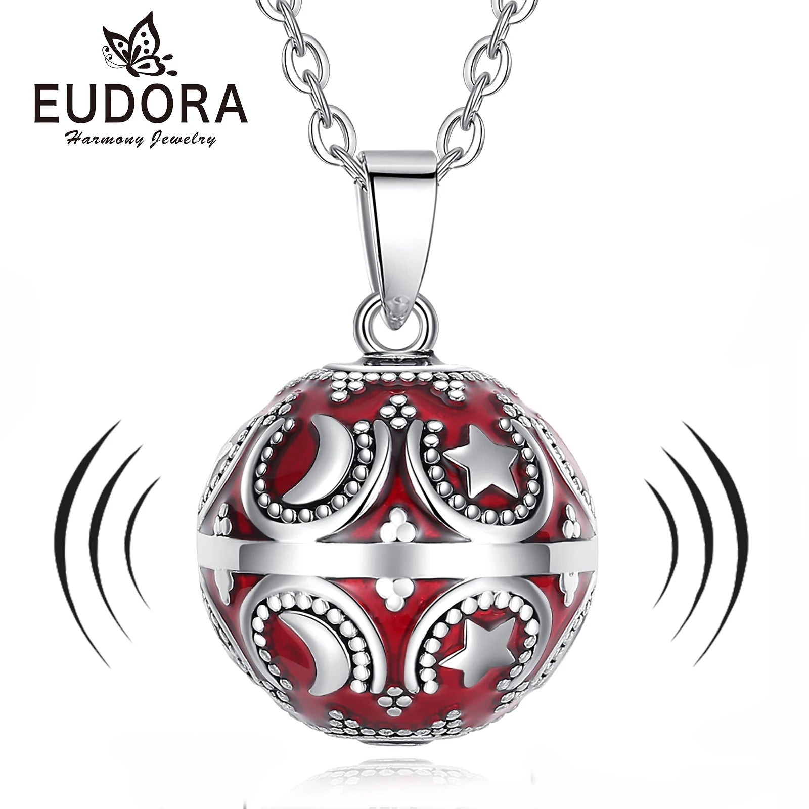 Eudora Collier Bola de Grossesse Necklace 20mm Ball Stars Moon Angel Caller Musical Bell Pendant Jewelry Gift for Pregnant Women