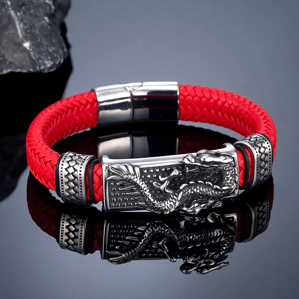 MKENDN Traditional Tibetan Buddhism Dragon Bracelet Woven Leather Bangle for Men Women Lucky Amulet Bracelet Jewelry Gift