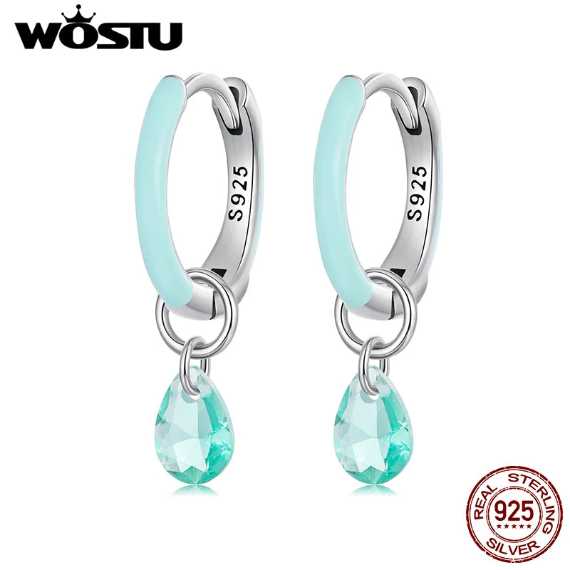 WOSTU 925 Sterling Silver Green Crystal Drop Dangle Earrings For Women Summer Jewelry Hoop Earrings Lady Holiday Pendientes Gift