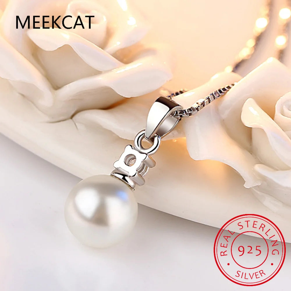 Real 925 Sterling Silver Zircon CZ Pearl Round Choker Necklace For Women OL Fine Jewelry Minimalist Accessories