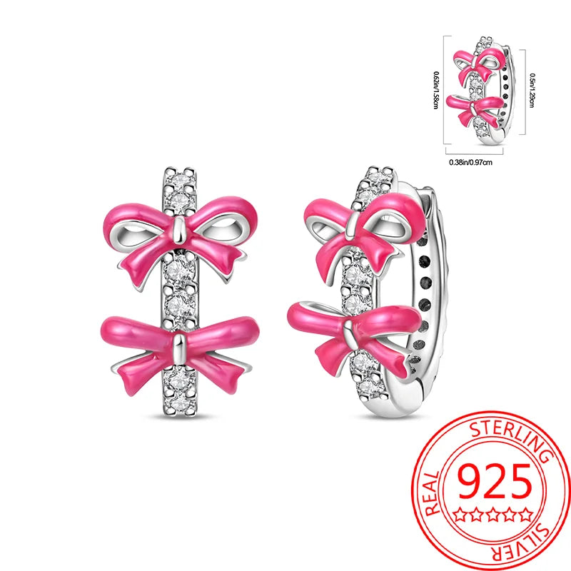 Pink Series 925 Sterling Silver Romantic Flower Butterfly Unicorn Tulip Geometry Earrings Boutique Fine Jewelry Gifts for Women