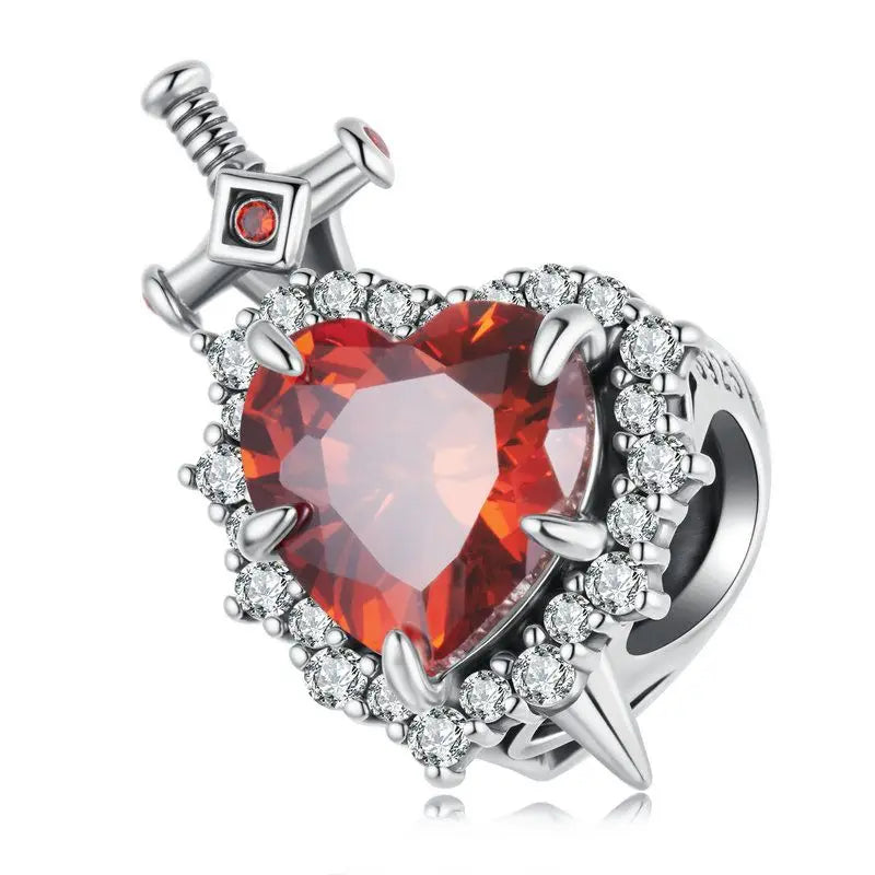 WOSTU 925 Sterling Silver Anatomical Skull Charms Red Heart Pendant Murano Glass Beads for Bracelet Making, DIY Jewelry Findings