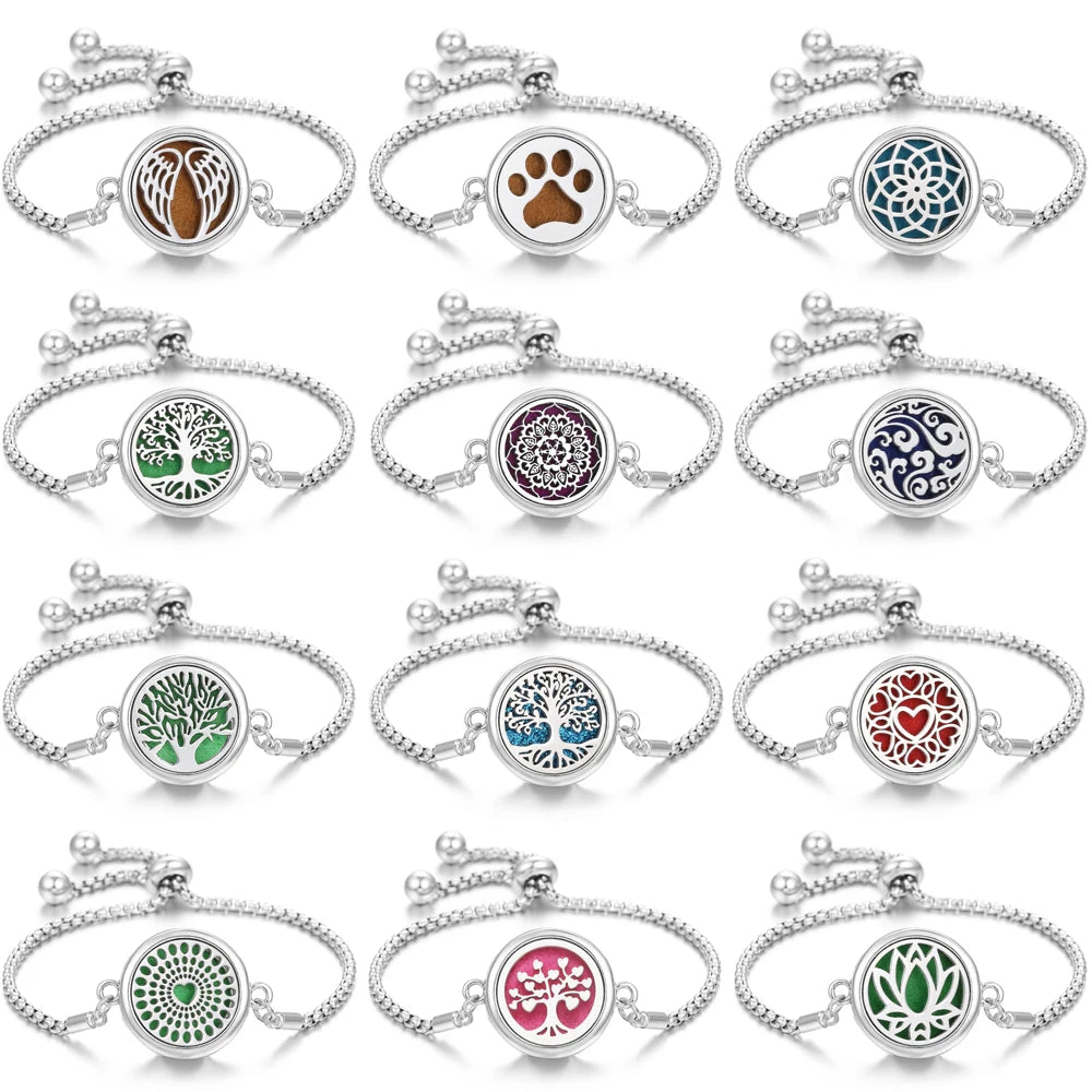 10PCS/lot Wholesale Aromatherapy Diffuser Bracelet DIY Metal Leather Aroma Perfume Essential Oil Diffuser Bracelet for Women Men