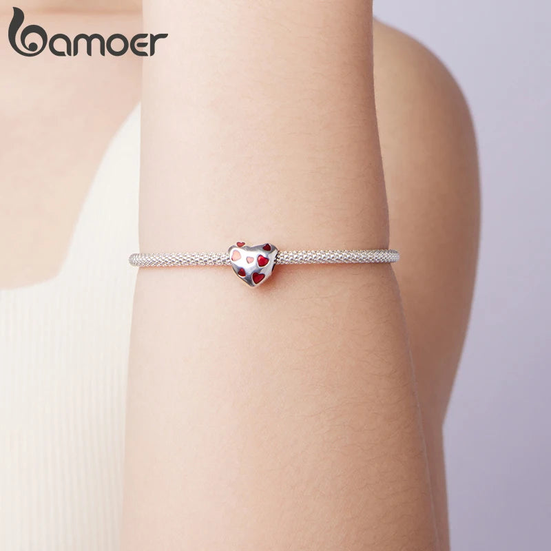 BAMOER 925 Sterling Silver Red Heart Charm Ombre Purple Perfume Bottle Pendant Original for Women DIY Necklace Romantic Gift
