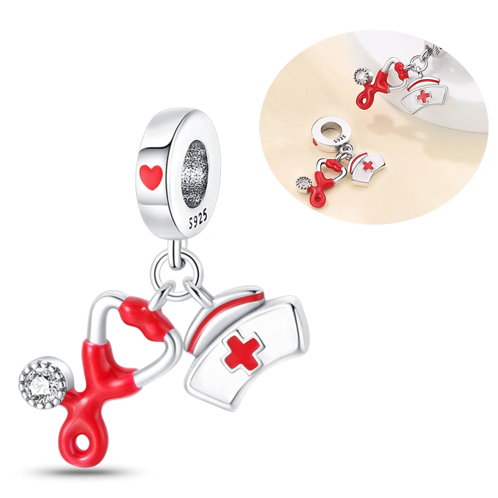 925 Silver Girl Lady Lipstick Makeup Charm Dangle Pendant Beads Fit Original Bangle Cosmetic Charms Bracelet DIY Making Jewelry