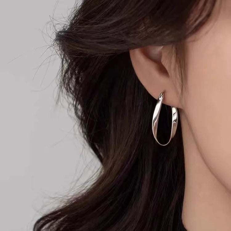 BF CLUB 925 Sterling Silver Earrings For Women Trendy Simple Oval Twist Earring Jewelry Prevent Allergy Party Accessories