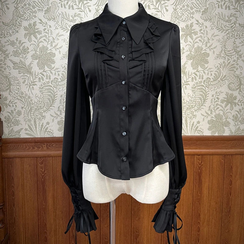 Victorian Gothic Lolita Shirts Women Japanese Vintage Y2k Ruffles Gigot Sleeve Slim Blouses Female Elegant Sweet Princess Shirts - Madeinsea©