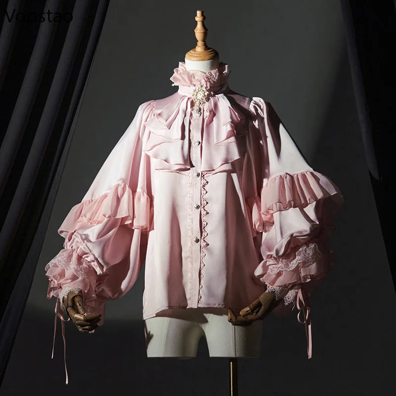 Victorian Gothic Vintage Lolita Shirts Women Elegant Lace Patchwork Batwing Sleeve Blouse Tops Female Y2k Aesthetic JK Blusas - Madeinsea©