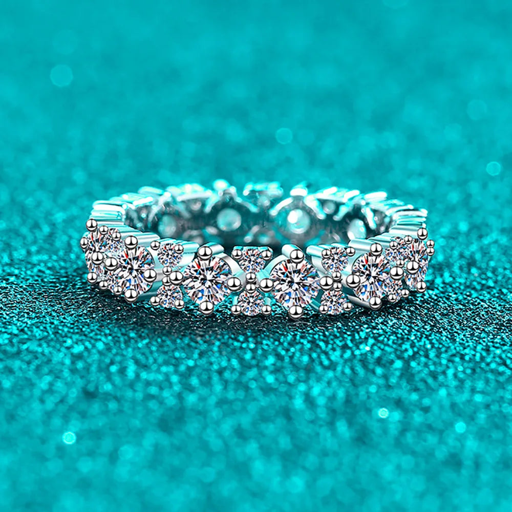 Serenity 1.56ct D Color Moissanite Row Rings for Women Gift 100% S925 Sterling Silver Plated 18K Lab Diamond Eternity Rings GRA