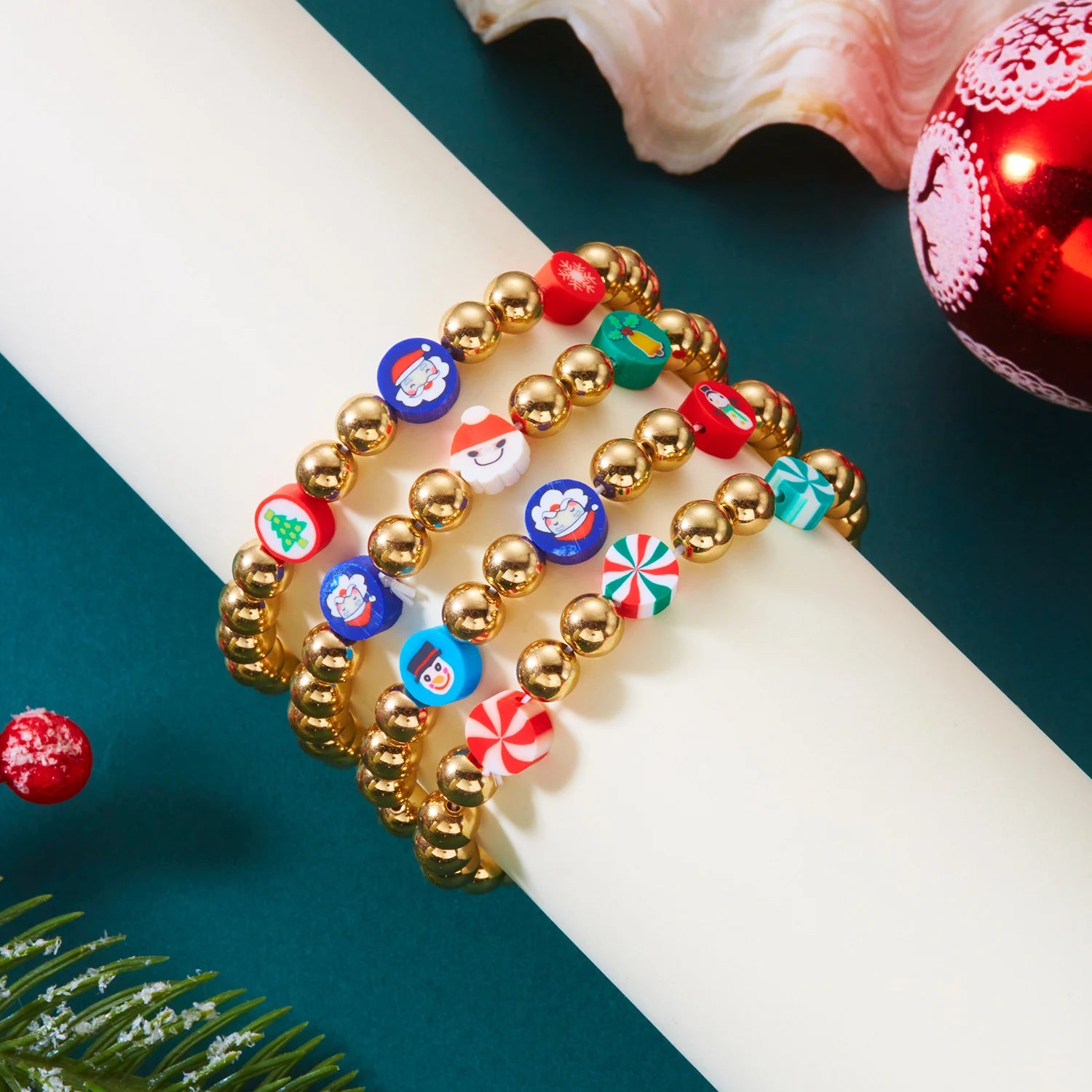 Christmas Series Bracelet Set For Women Santa Claus Snowman Xmas Tree Snowflake Crystal Beads Bracelets Party Charm Jewelry Gift