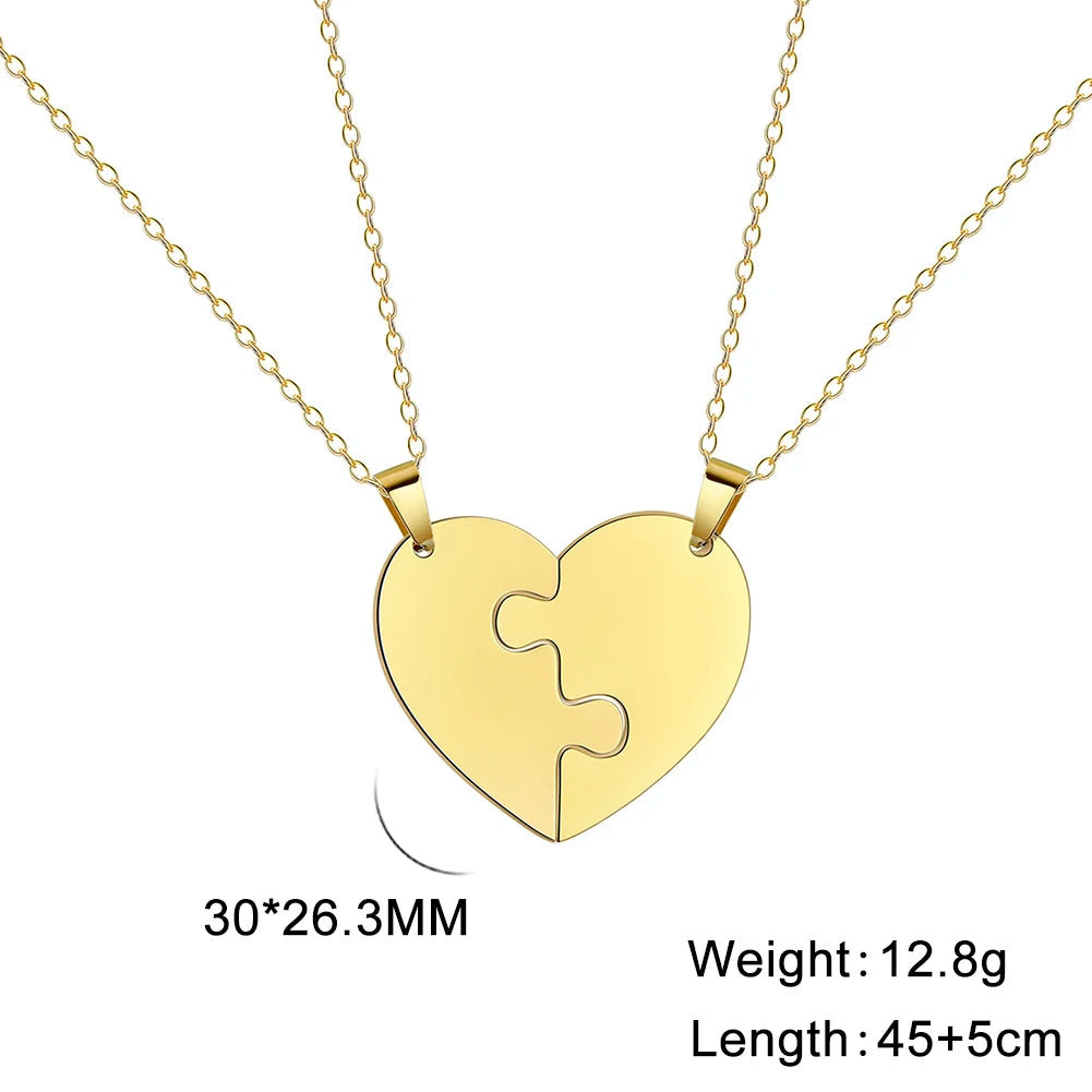2Pcs Heart Puzzle Pendant Necklace Couple Jewelry Stainless Steel Fashion Choker for Men Women Trend Party Gift