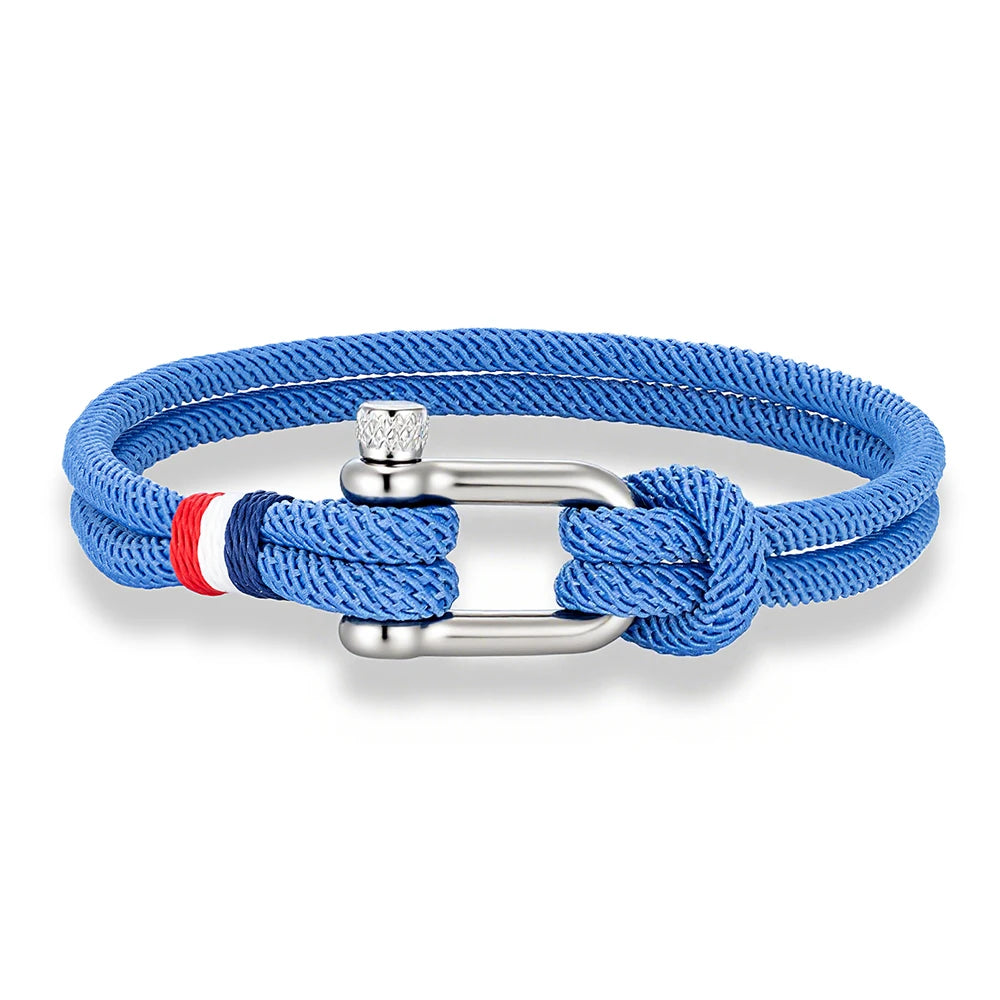 MKENDN Stainless Steel U-Shape Shackle Buckle Bracelet Men Women Handmade Woven Double-Layer Design France Flag Couple Jewelry