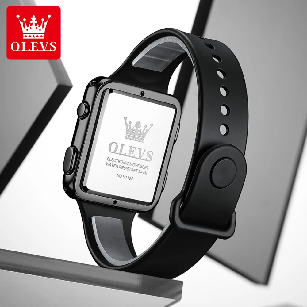OLEVS 1105 New Men's Electronic Watch Silicone Strap Square Alarm Stop-Watch Calendar Waterproof Sports Digital Watches for Men