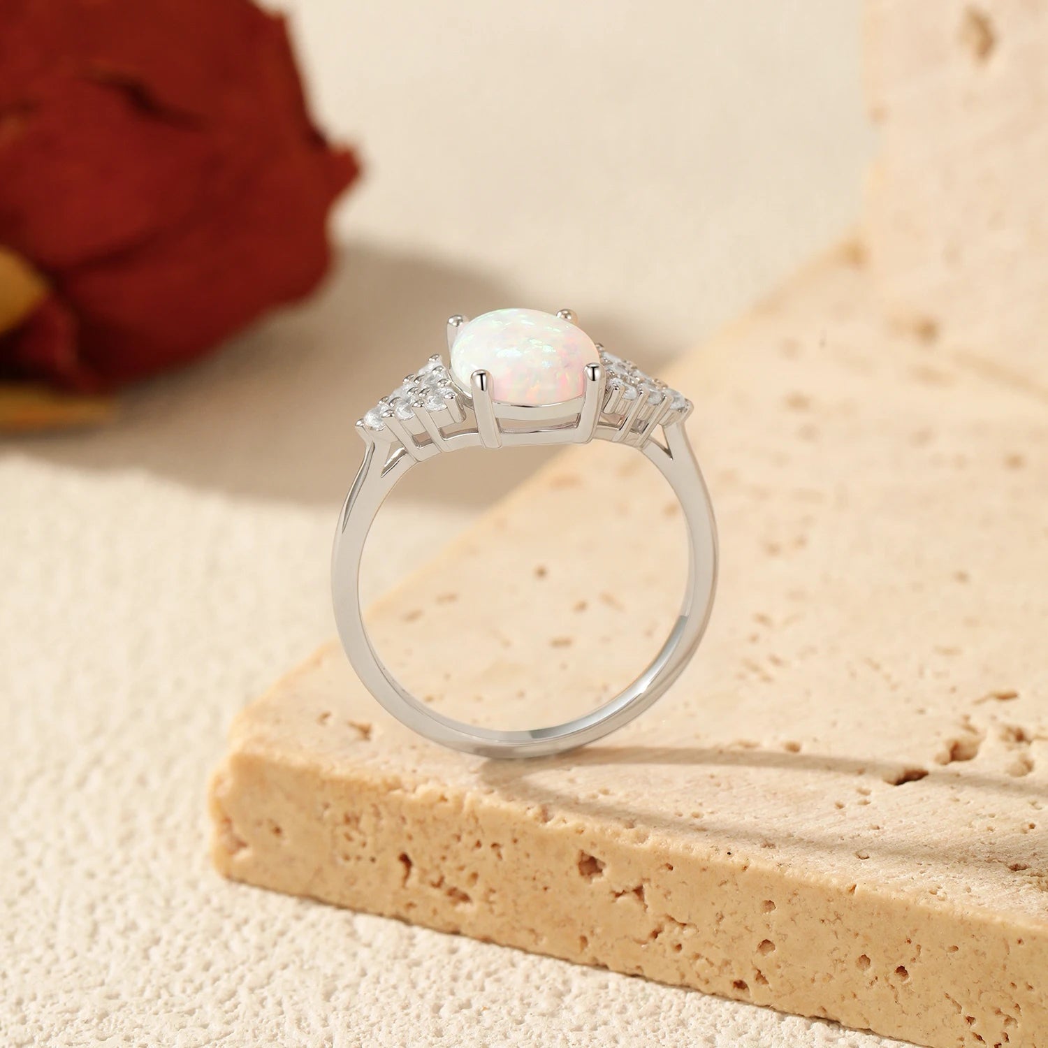 MODIAN Solid 925 Sterling Silver Elegant Oval Sweet Opal Finger Rings Classic Vintage Ring For Women Dating Fine Jewelry