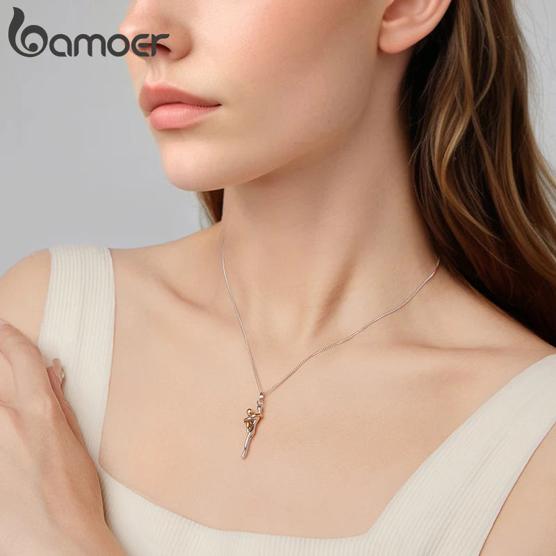 BAMOER 925 Sterling Silver Two-tones Hug Necklace, Detachable Mother and Child Pendant for Family Special DIY Love Jewelry