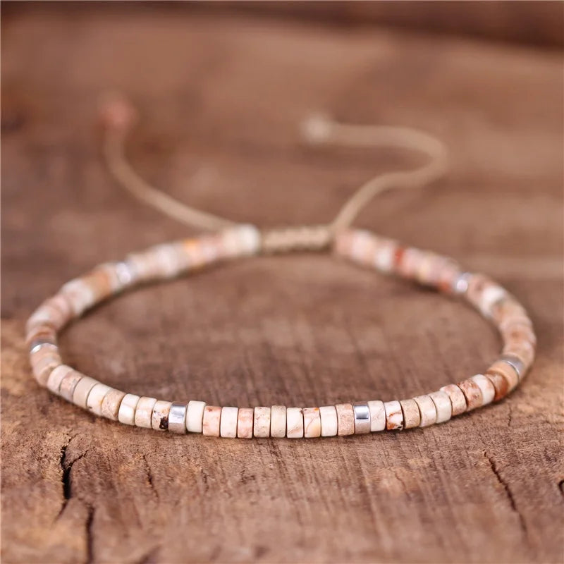 Bohemia 2x4mm Tile Natural Stone Beads Adjustable Bracelet Stretch Tibetan Gemstones Jasper Beaded Bracelets for Women Wholesale